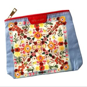 NWT Estée Lauder Blue & Pink Summer Floral Cloth Makeup Bag Cosmetic Case